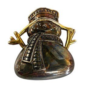 Snowman Brooch Pendant Best Silver Gold Tone Metal Christmas Holiday Winter